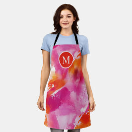 Delantal Resumen de Naranja rosa de color de agua monogramo