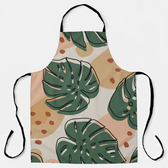 Delantal Resumen del patrón boho monstera. Moderno spa sin  (Anverso)