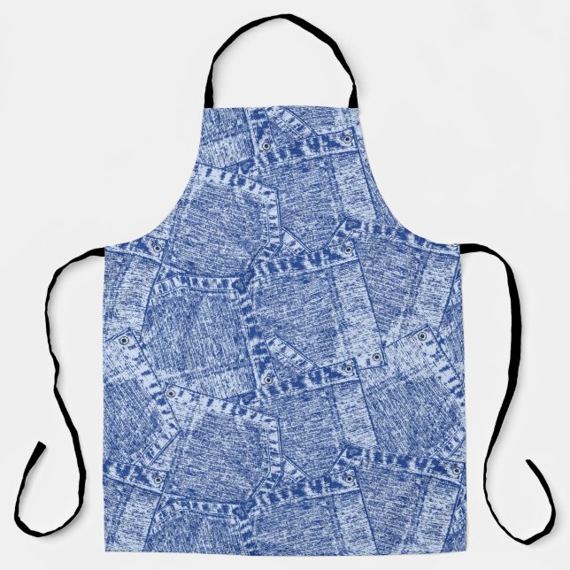 Delantal Resumen Denim Pockets Parchwork Seamless Pattern (Anverso)