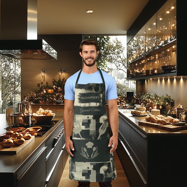 Delantal Resumen en blanco y negro - Cocina monocroma moder (Subido por el creador)