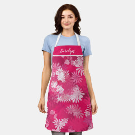Delantal Resumen floral en rosa y blanco con su nombre