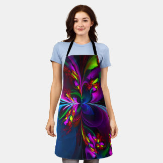 Delantal Resumen floral moderno Patrón azul rojo del arte #