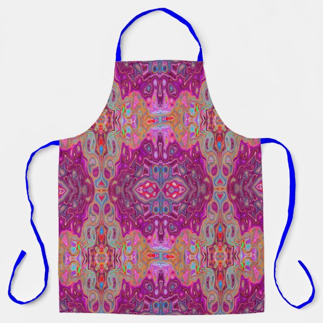 Delantal Resumen Magenta Pink, Blue y Red Groovy Pattern (Anverso)