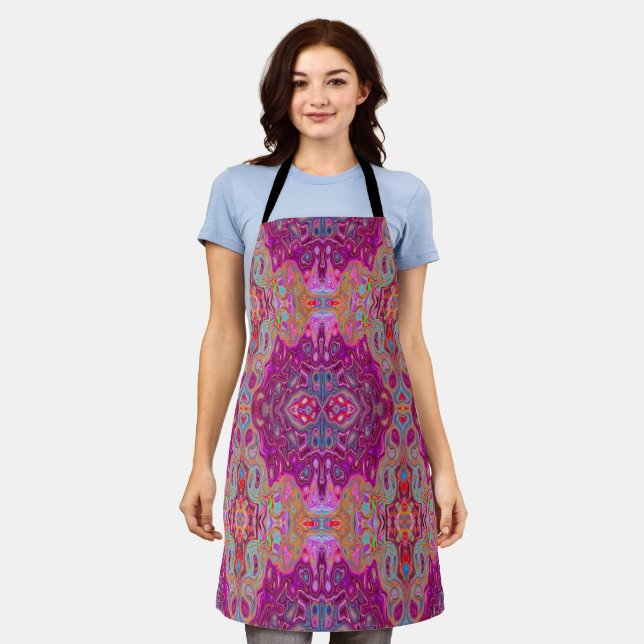 Delantal Resumen Magenta Pink, Blue y Red Groovy Pattern (Gastado)