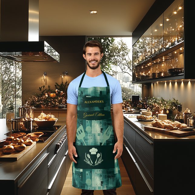 Delantal Resumen monocromo verde - Elegante traje de cocina (Subido por el creador)
