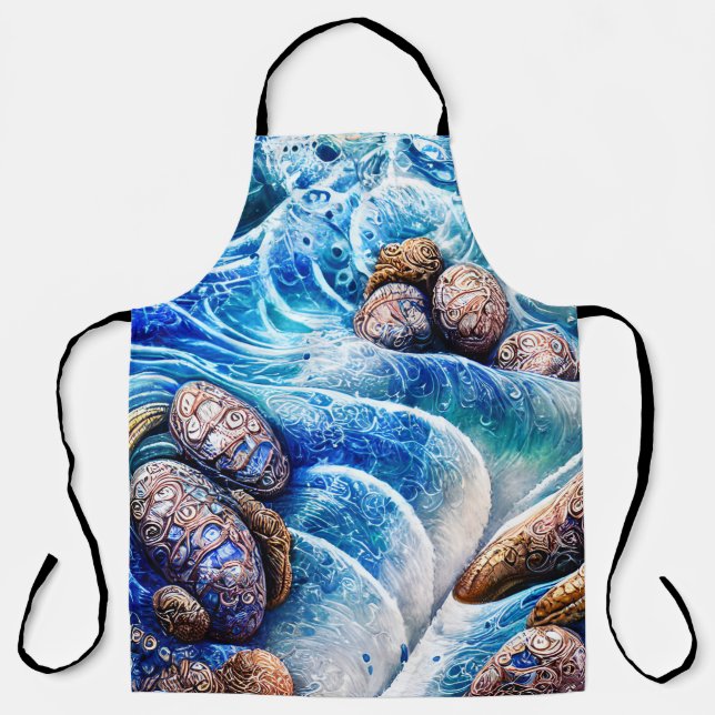 Delantal Resumen Ola Azul Océano Marble Agágata Oro Arte (Anverso)