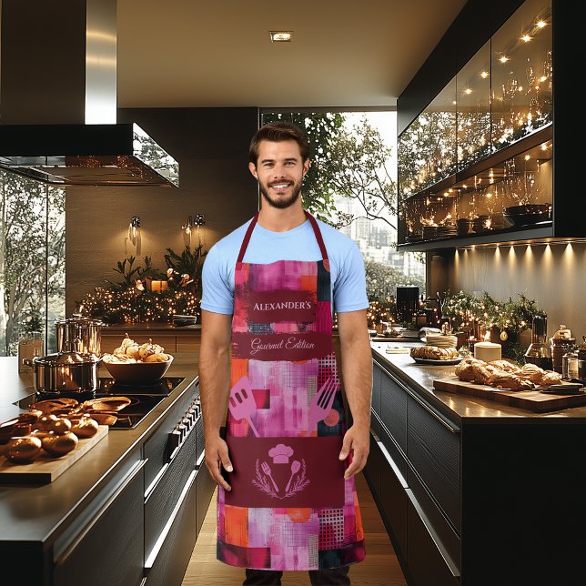 Delantal Resumen rosa y rojo - Cocina monocroma audaz (Subido por el creador)