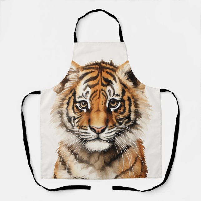 Delantal Retrato acuarela de un pequeño tigre (Anverso)