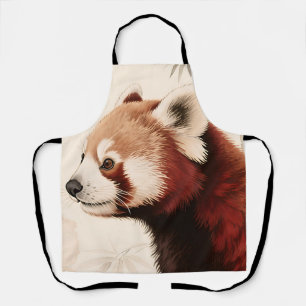 Delantal Retrato al Acuarela de Panda Rojo y Bambú