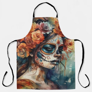 Delantal Retrato de Catrina en acuarela del Día de los Muer