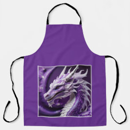 Delantal Retrato de fantasía de un dragón púrpura y blanco