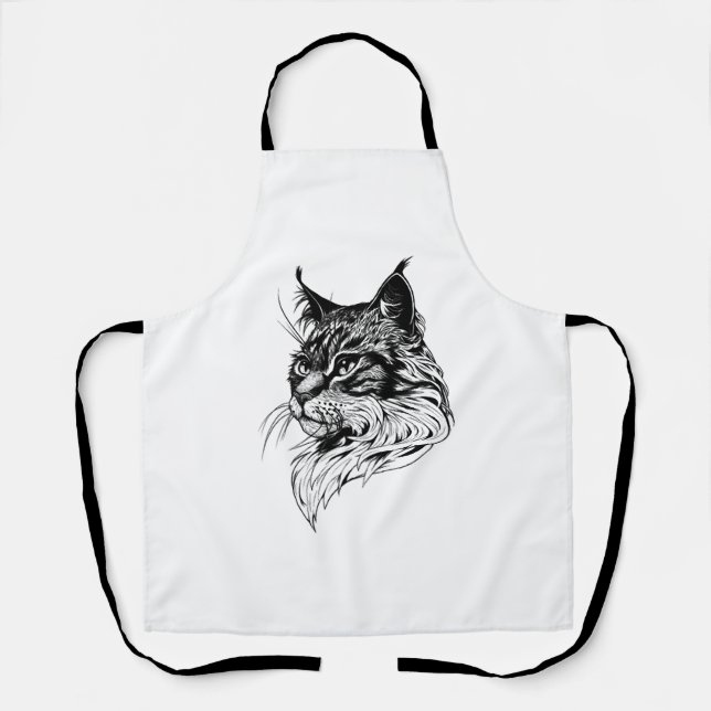 Delantal Retrato de gato dibujado a mano (Anverso)