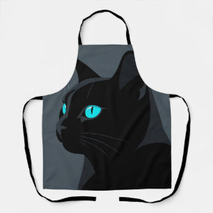 Delantal Retrato de Gato Negro con Ojos Azules