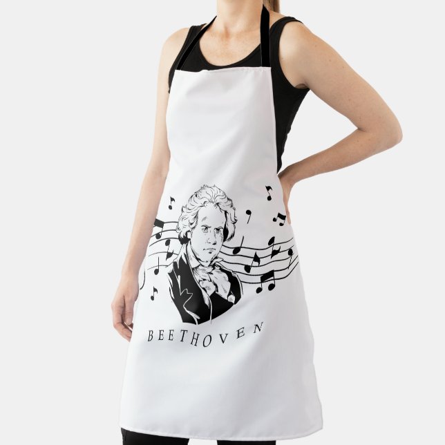 Delantal Retrato de Ludwig van Beethoven y busto con notas (in situ)