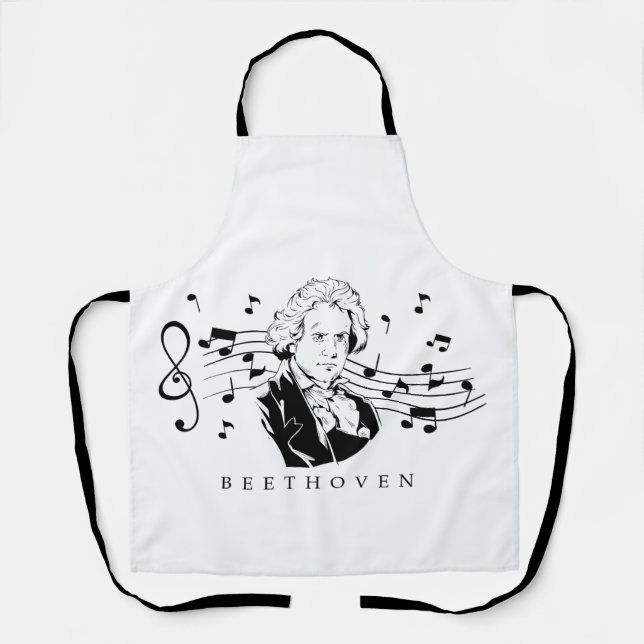 Delantal Retrato de Ludwig van Beethoven y busto con notas (Anverso)