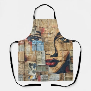 Delantal Retrato de mosaico gráfico con papel de periódico