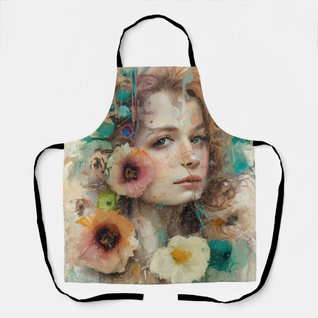 Delantal Retrato de mujer de flor abstracta (Anverso)