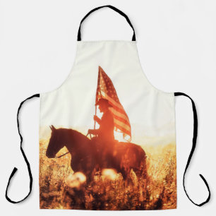 Delantal Retrato occidental - vaquero con bandera de EEUU