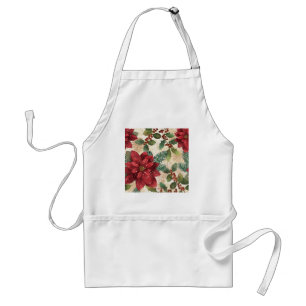 Delantal Retro 50s Flor de Nochebuena Rojo Verde Crema