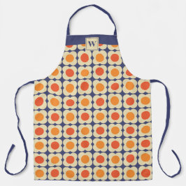 Delantal Retro 70s Scandi Flowers - Orange on Navy Blue
