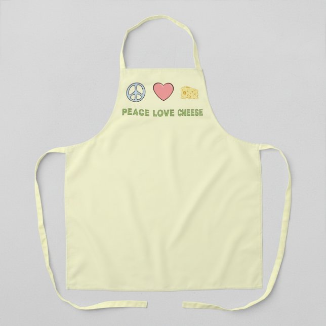 Delantal Retro Amarillo Paz Amor Queso (Peace love cheese yellow apron.)