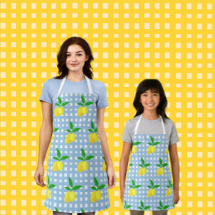 Delantal Retro Amarillo Soleado Limón Azul Blanco Cuadros