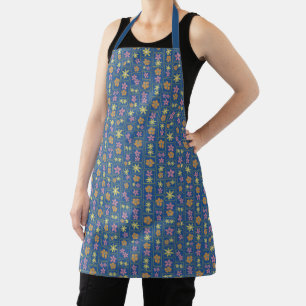 Delantal Retro Azul Patchwork Floral Mediano