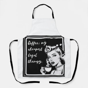 Delantal Retro black and white design with the phrase “Coff