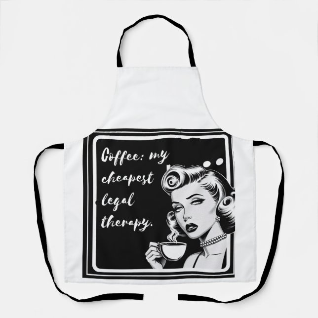 Delantal Retro black and white design with the phrase “Coff (Anverso)