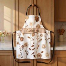 Delantal Retro Boho Terroso Floral con Nombre Pers
