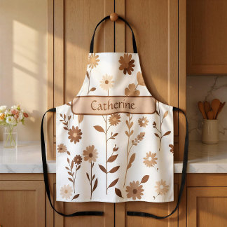 Delantal Retro Boho Terroso Floral con Nombre Pers