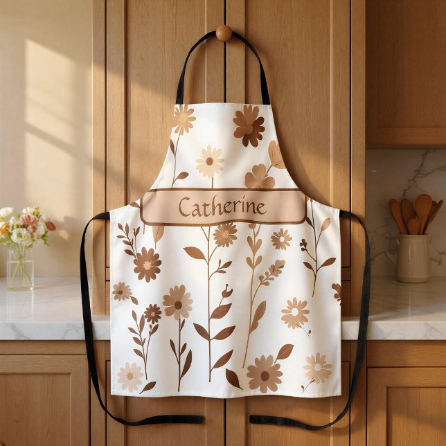Delantal Retro Boho Terroso Floral con Nombre Pers (Subido por el creador)
