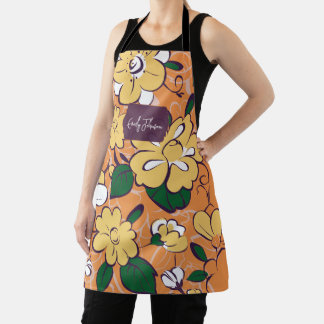 Delantal Retro Botánico Naranja Flores Amarillas N