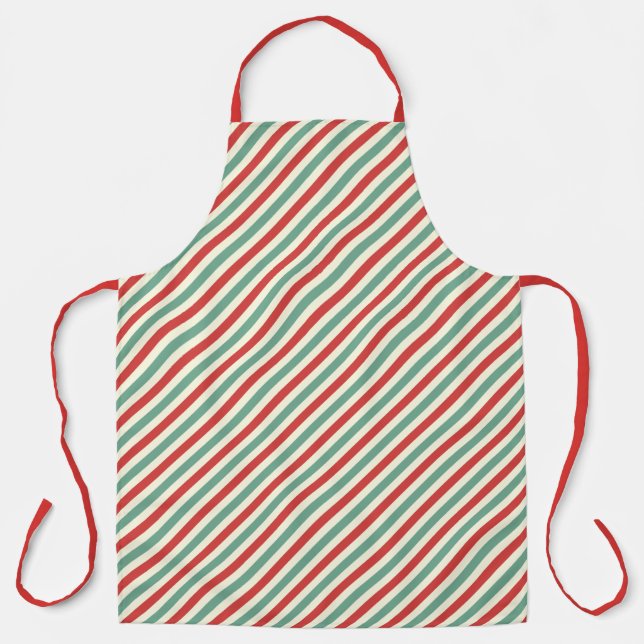 Delantal Retro Candy Cane Navidades Strips Red Green (Anverso)