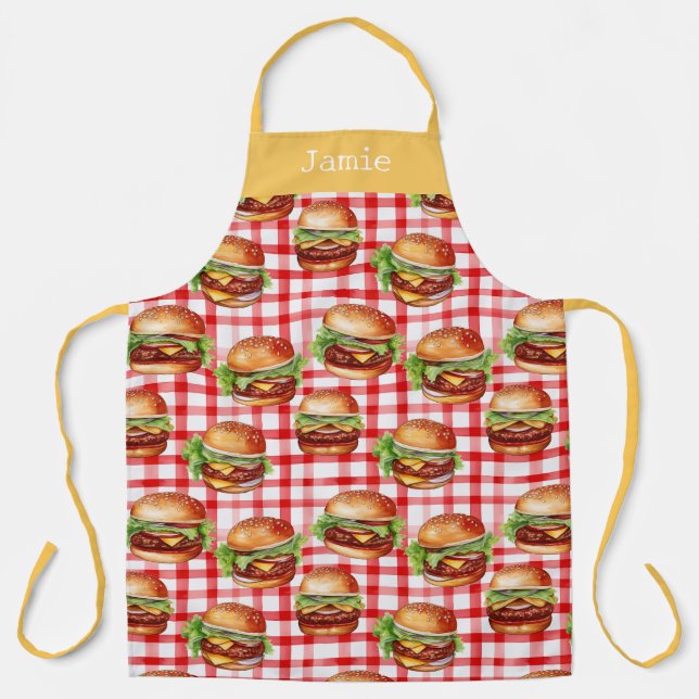 Delantal Retro Cheeseburger Personalized Name (Anverso)