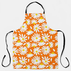 Delantal Retro daisy floral: cosecha naranja.
