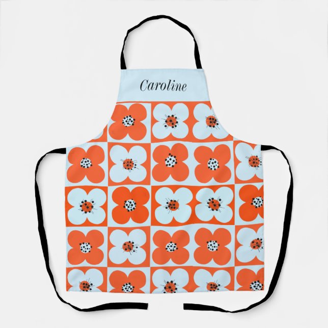 Delantal Retro Daisy Naranja Boho Pattern Personalizado (Anverso)