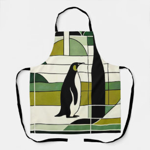 Delantal Retro de bosque pingüino de crema verde oliva