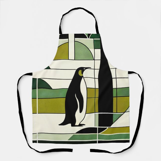 Delantal Retro de bosque pingüino de crema verde oliva (Anverso)