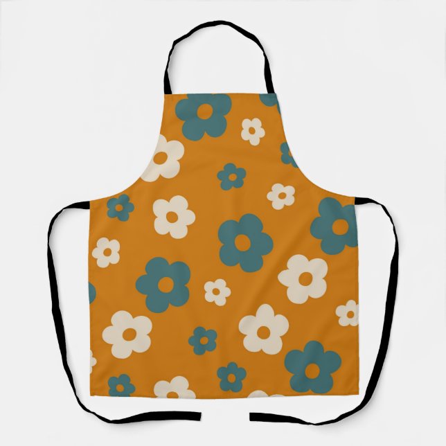 Delantal Retro de Floral Marrón y Azul, alegre (Anverso)