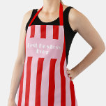 Delantal Retro de franjas rojas rosadas<br><div class="desc">Apron Chica Rojo Rosado Retro con rayas</div>