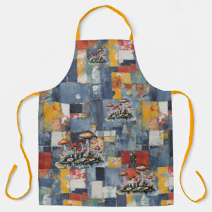 Delantal Retro Denim Patchwork con hongos