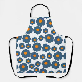 Delantal Retro floral azul y Naranja caprichoso, alegre