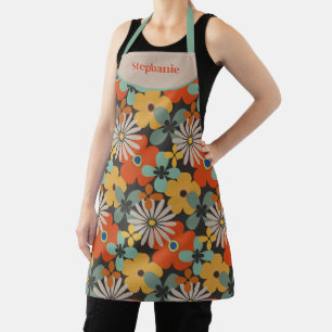 Delantal Retro Floral Oro Verde azulado Rojo