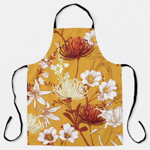 Delantal Retro Floreciente: Arte De Línea Floral Inconcluso