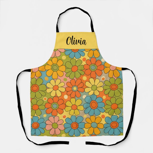 Delantal Retro Groovy Flower Power de los 70 (Anverso)