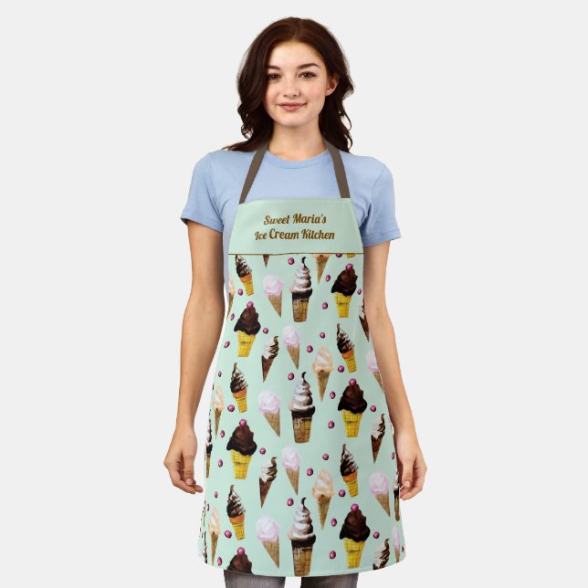 Delantal Retro Ice Cream Pastel Green Personalized Apron (Gastado)
