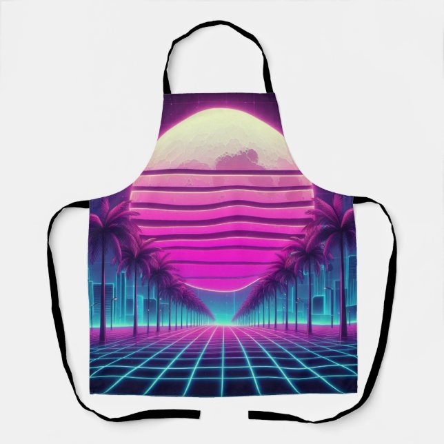 Delantal retro, luna de neón/palmas de los años 80 (Anverso)