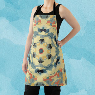 Delantal Retro Mandala azul amarillo y rojo