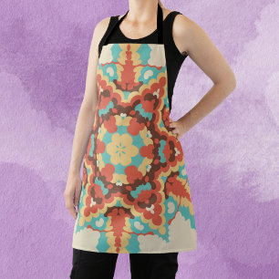 Delantal Retro Mandala azul rojo y amarillo